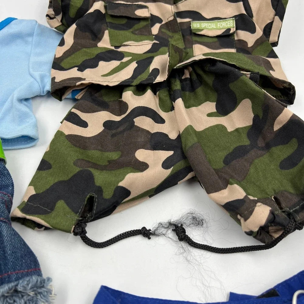 BAB Build A Bear Clothing & Skechers Shoes Lot Military Set Denim Skirt‎ Tshirt